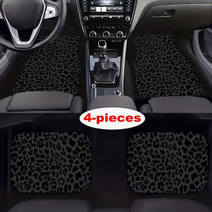Suitable For All Car Models, 4pcs Set Black Leopard Print Car Carpet, For All-Season Vehicle Carpet With Non-Slip Base, Easy-To-Clean Car Interior Additions, Car Acessesories, Car Acessesories Women