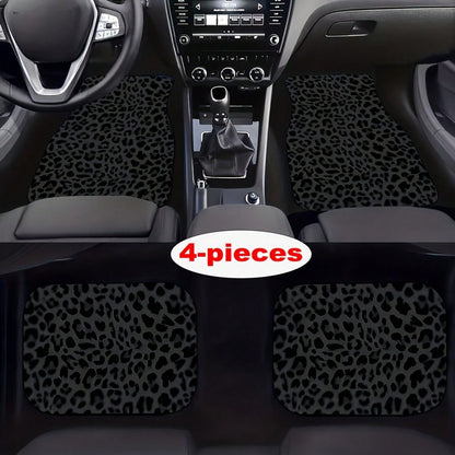 Suitable For All Car Models, 4pcs Set Black Leopard Print Car Carpet, For All-Season Vehicle Carpet With Non-Slip Base, Easy-To-Clean Car Interior Additions, Car Acessesories, Car Acessesories Women
