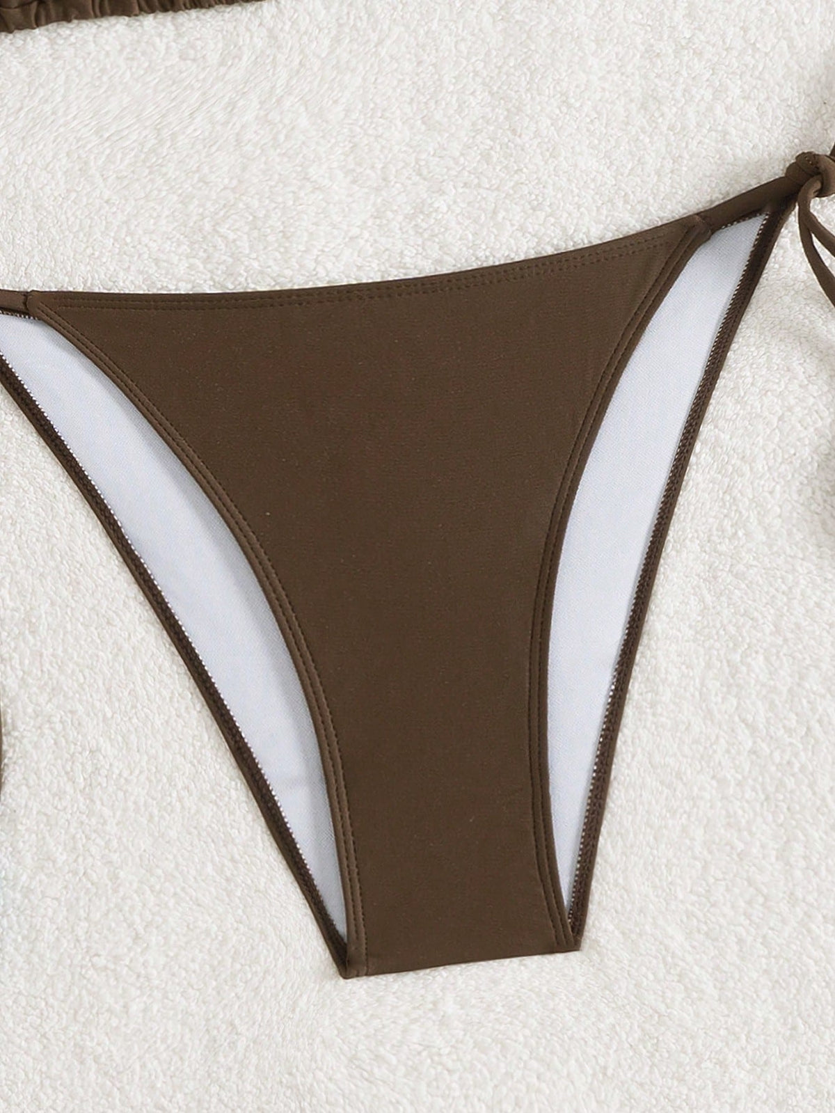 Summer New Spaghetti Strap Back Tie Brown Bikini Bottoms With Side Tie Blue Beaded End Women 2 Pieces Swimwear Vacation Beach