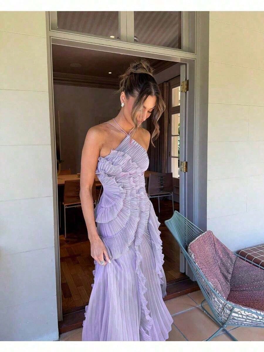 [Summer Style] Best-Selling New Arrivals New Halterneck Sleeveless Irregular Lace Slit Dress Women's Summer High-End Feeling Formal Wear,Sequined
