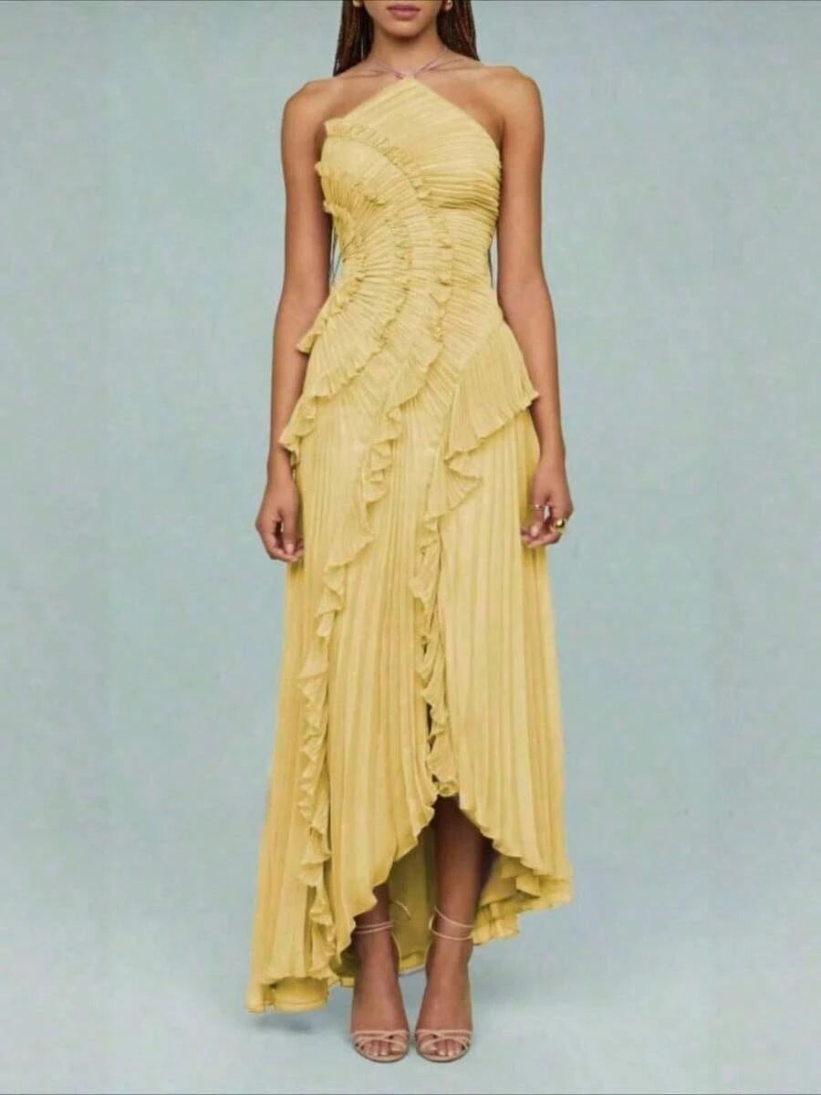 [Summer Style] Best-Selling New Arrivals New Halterneck Sleeveless Irregular Lace Slit Dress Women's Summer High-End Feeling Formal Wear,Sequined