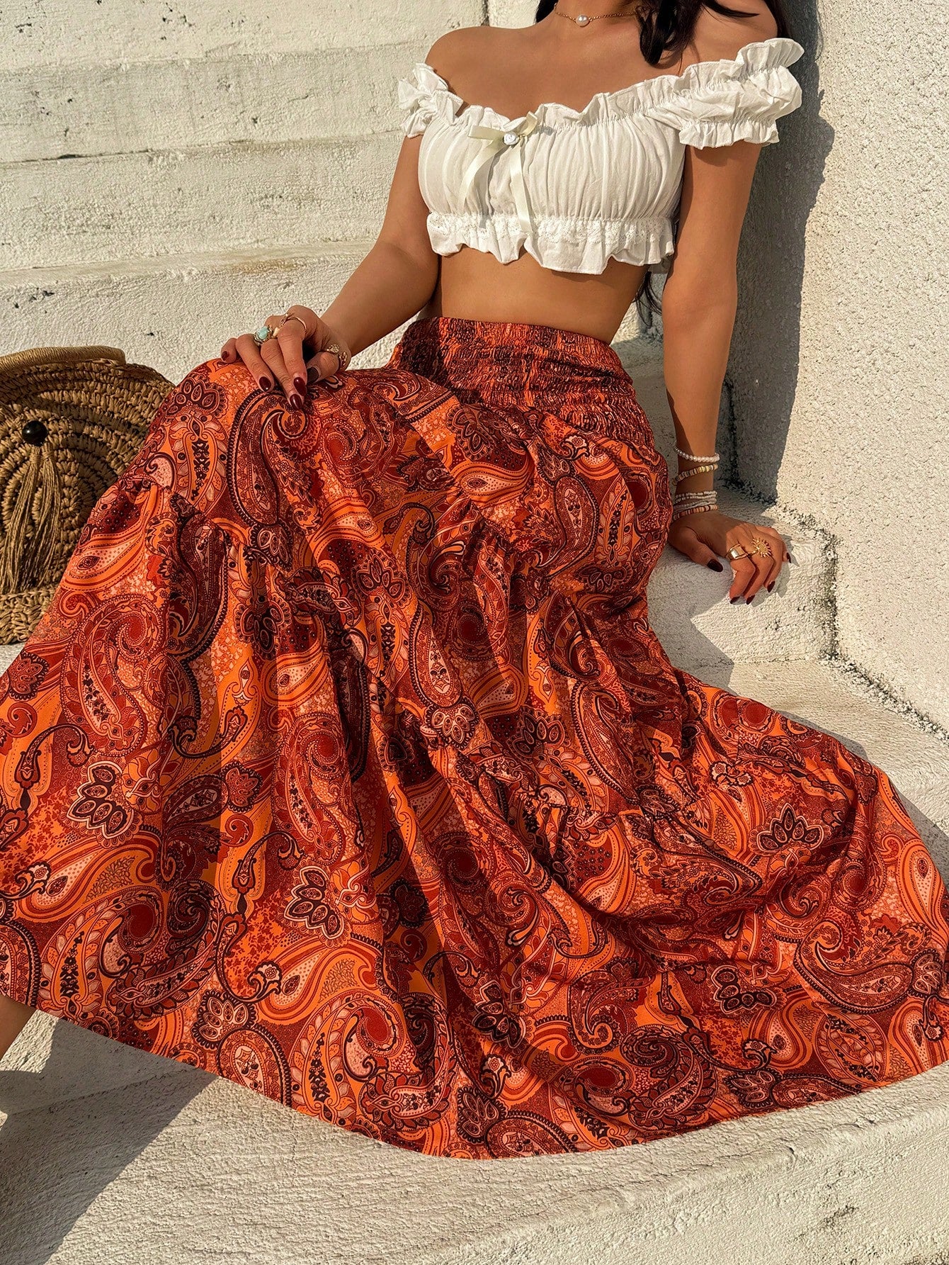 Sunnyshic Women's Bohemian Print Skirt, Casual Holiday Daily Wear