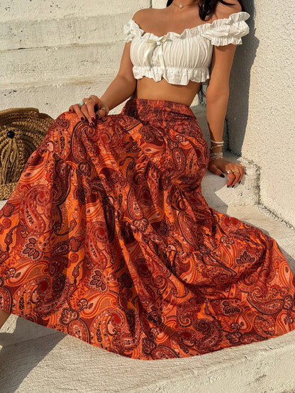 Sunnyshic Women's Bohemian Print Skirt, Casual Holiday Daily Wear