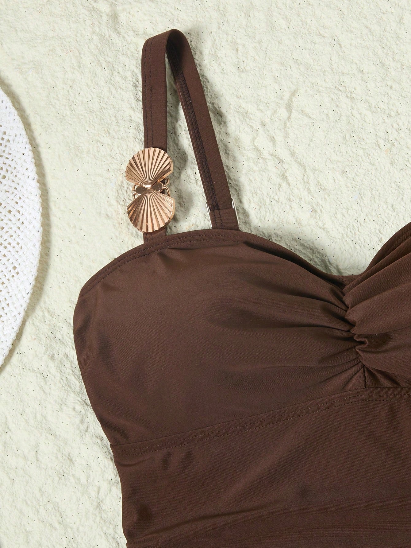 Sunnyshic Women's Brown Nylon Fabric Thick Strap Round Cup One-Piece Swimsuit Beachwear