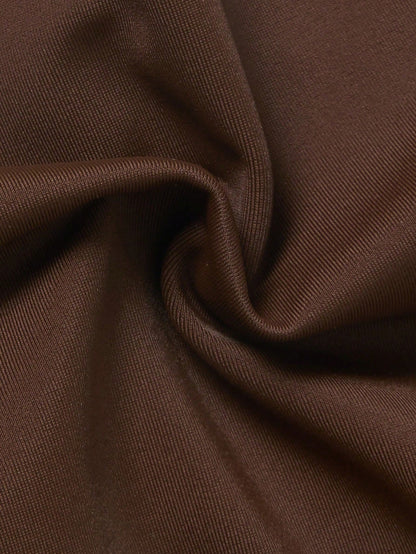 Sunnyshic Women's Brown Nylon Fabric Thick Strap Round Cup One-Piece Swimsuit Beachwear