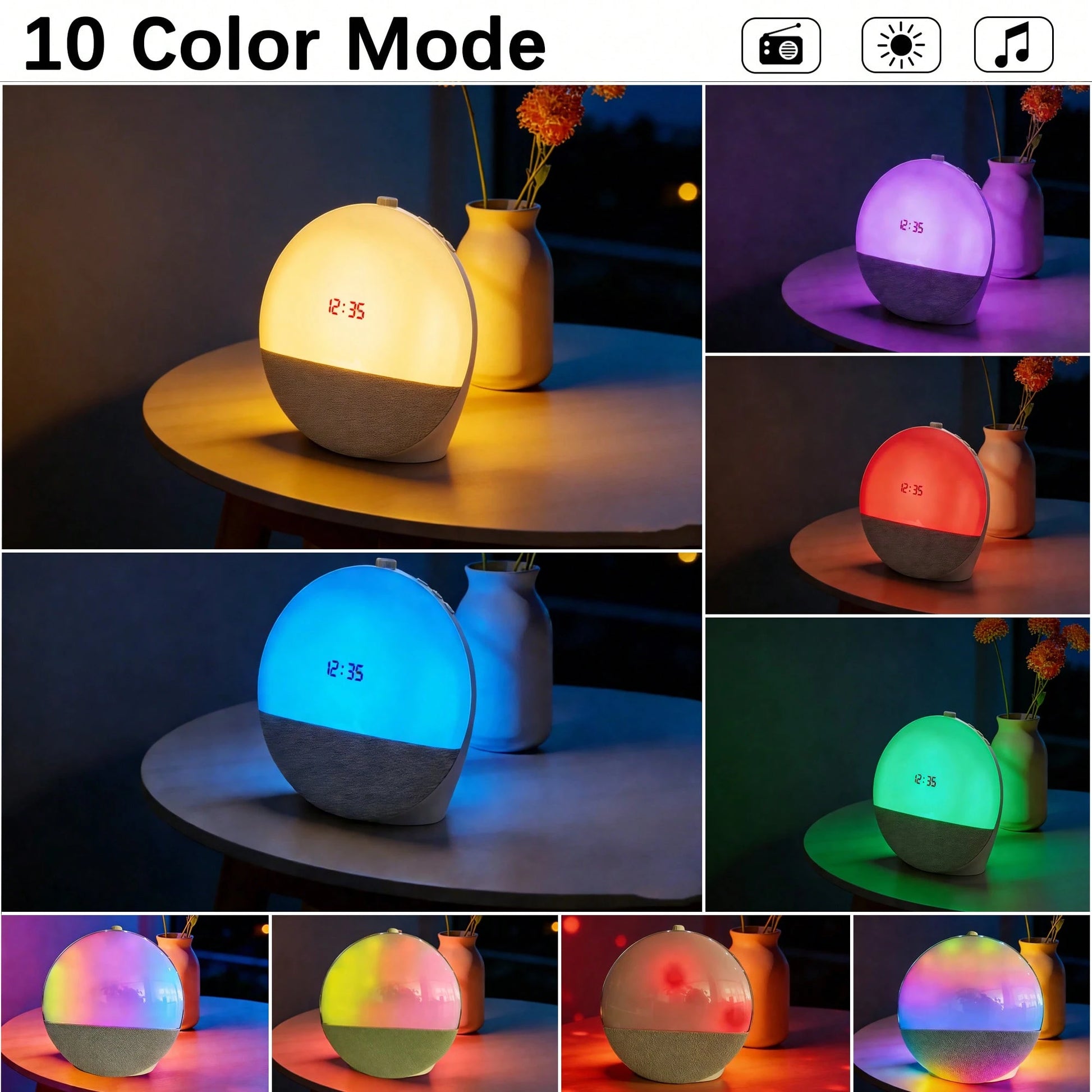 Sunrise Alarm Clock Wake Up Light, White Noise Machine Sleep Aid With 8 Soothing Sounds, Bluetooth Speaker & 10 Color Atmosphere Lights, Dual Alarms, Dimmable Natural Light For Bedroom