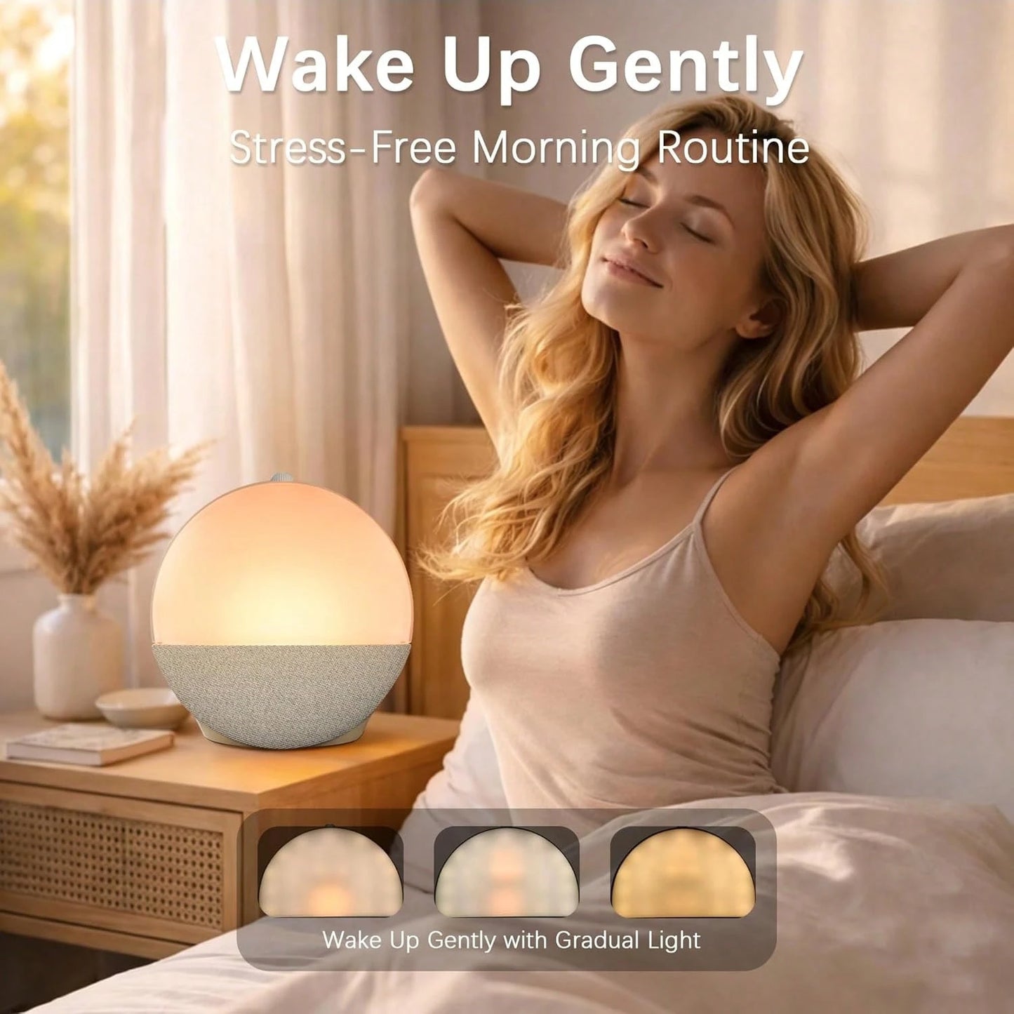 Sunrise Alarm Clock Wake Up Light, White Noise Machine Sleep Aid With 8 Soothing Sounds, Bluetooth Speaker & 10 Color Atmosphere Lights, Dual Alarms, Dimmable Natural Light For Bedroom