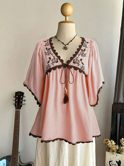 Sunspun Plus Size Casual Vacation Blouse Tummy Control Shirt
