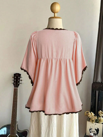 Sunspun Plus Size Casual Vacation Blouse Tummy Control Shirt