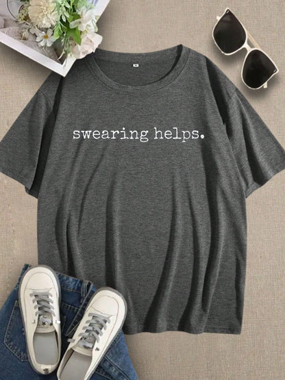 Swearing Helps Printed Women's Colored Cotton T-Shirt Understated Luxury Casual Tee Y2K Style With Digital Print An Excellent Gift For Friends