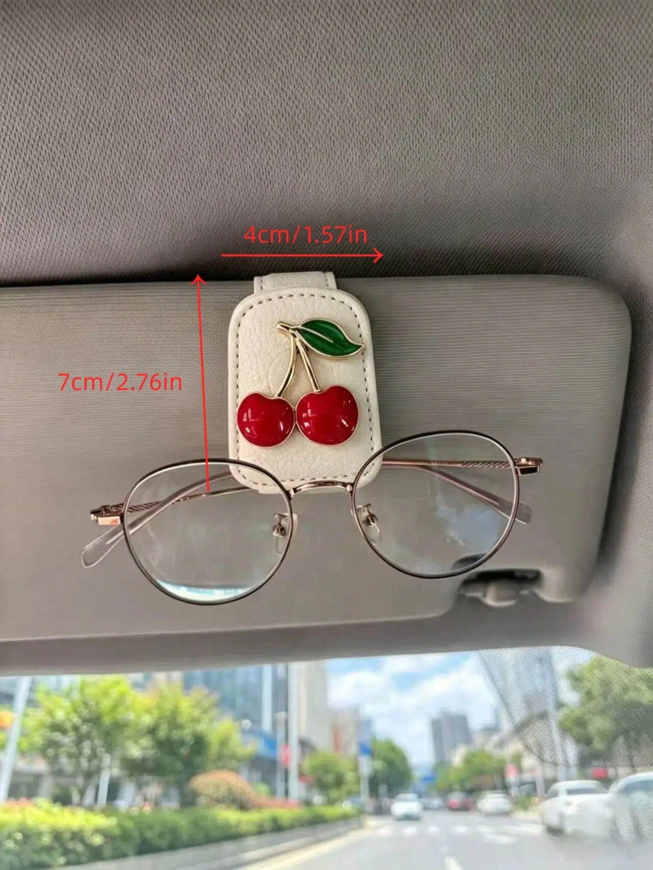 Sweet Red Cherry Leather Car Fashion Glasses Clip, Black & Pink Dual Color Sun Visor Fashion Glasses & Ticket Holder, Girly Cute Car Interior Clip