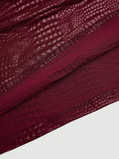 Sweetra New Fashion Burgundy Crocodile Embossed Elastic Street Style Party Nightclub Commute Daily Slim Fit Tank Top, Women, Spring/Summer