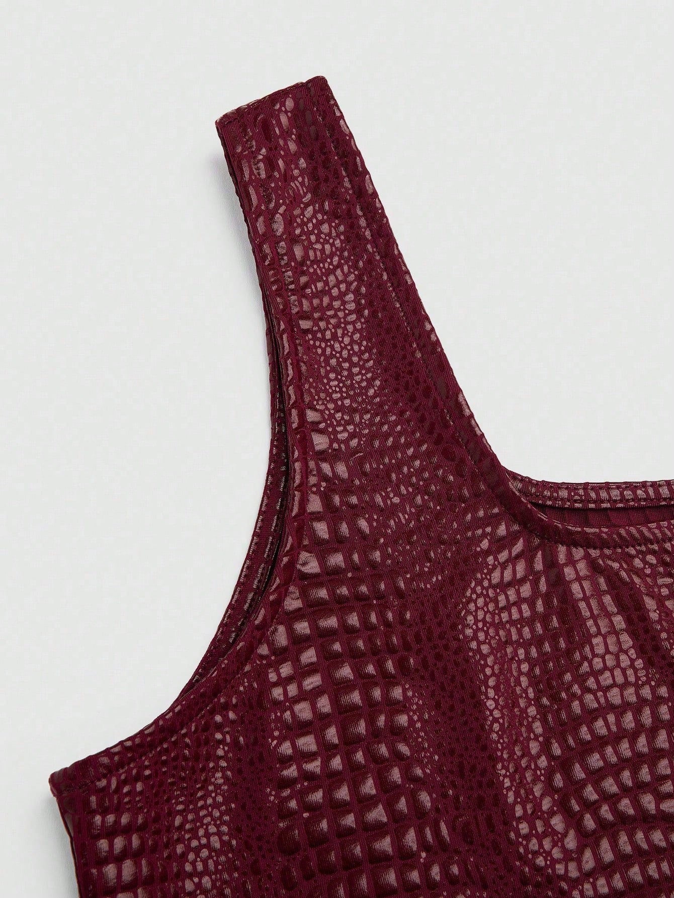 Sweetra New Fashion Burgundy Crocodile Embossed Elastic Street Style Party Nightclub Commute Daily Slim Fit Tank Top, Women, Spring/Summer