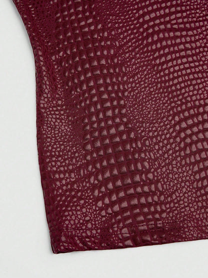 Sweetra New Fashion Burgundy Crocodile Embossed Elastic Street Style Party Nightclub Commute Daily Slim Fit Tank Top, Women, Spring/Summer