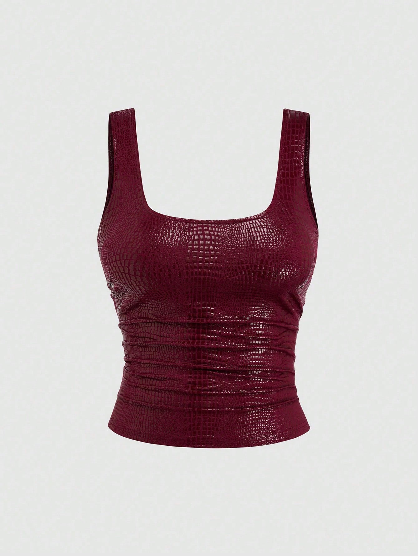 Sweetra New Fashion Burgundy Crocodile Embossed Elastic Street Style Party Nightclub Commute Daily Slim Fit Tank Top, Women, Spring/Summer