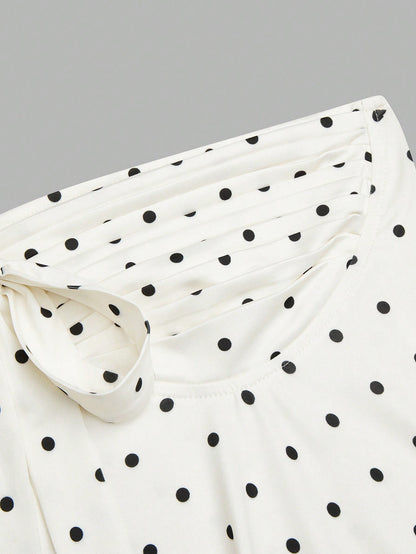 Sweetra Plus Size Retro Romantic Polka Dot Bowknot Bandeau Top
