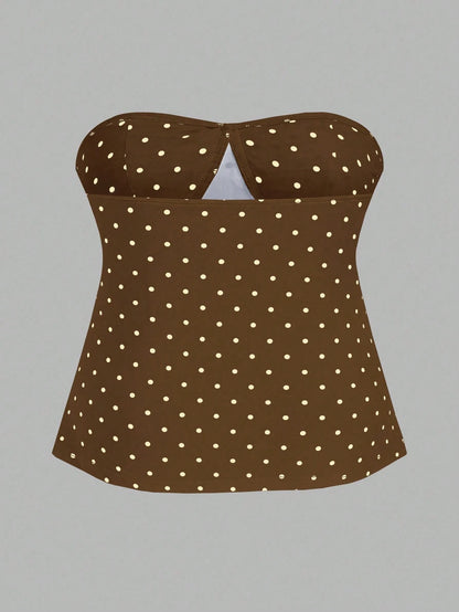 Sweetra Plus Size Retro Romantic Polka Dot Bowknot Bandeau Top