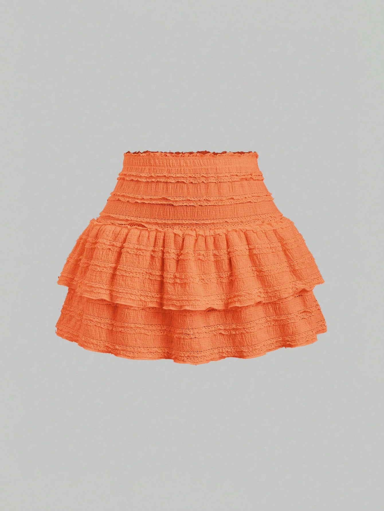 Sweetra Solid Color Ruffle Trim Double Layered Hem Orange Skirt, Casual & Resort Y2K Mini Short Skirt