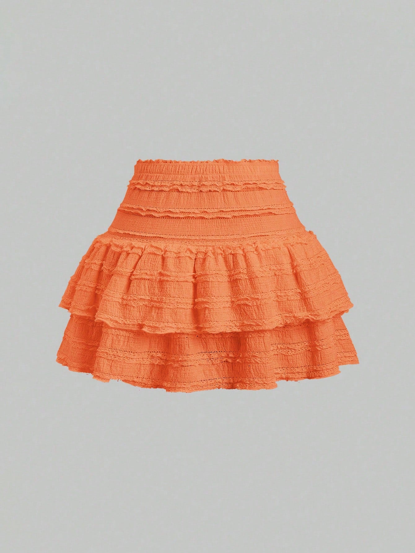 Sweetra Solid Color Ruffle Trim Double Layered Hem Orange Skirt, Casual & Resort Y2K Mini Short Skirt