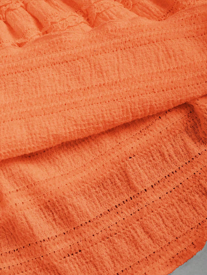Sweetra Solid Color Ruffle Trim Double Layered Hem Orange Skirt, Casual & Resort Y2K Mini Short Skirt