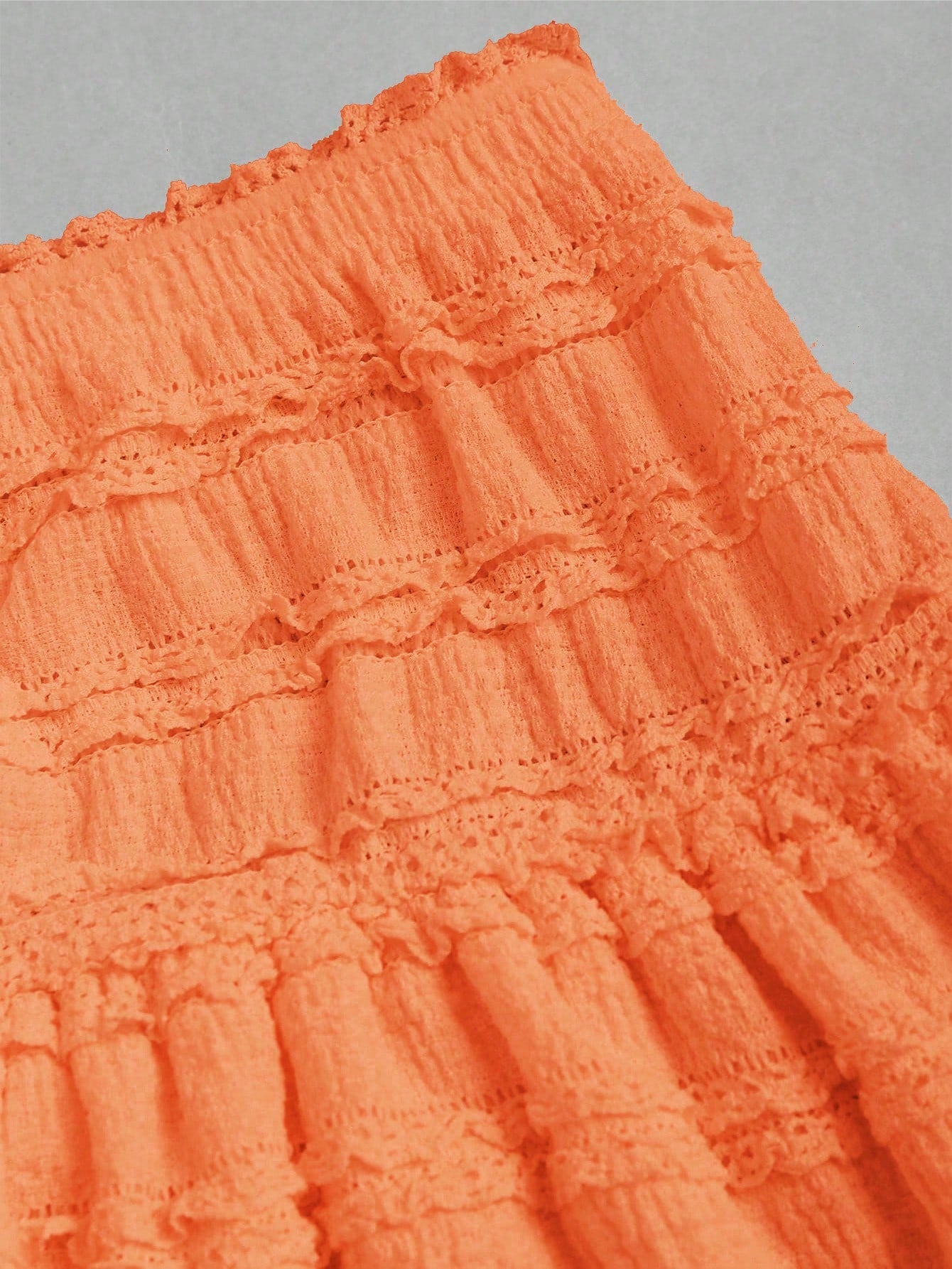 Sweetra Solid Color Ruffle Trim Double Layered Hem Orange Skirt, Casual & Resort Y2K Mini Short Skirt