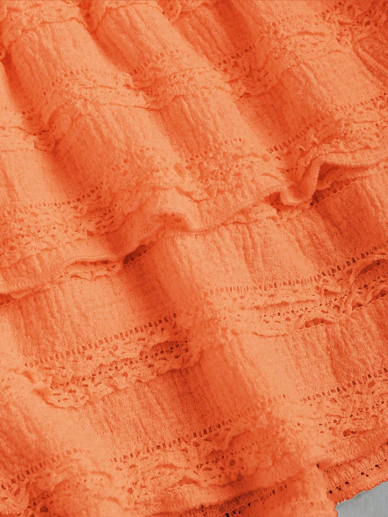 Sweetra Solid Color Ruffle Trim Double Layered Hem Orange Skirt, Casual & Resort Y2K Mini Short Skirt