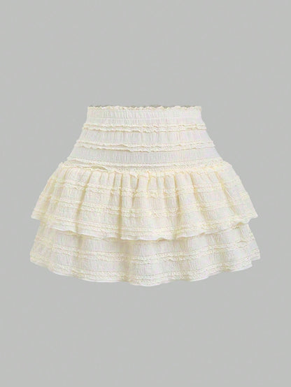Sweetra Solid Color Ruffle Trim Double Layered Hem Orange Skirt, Casual & Resort Y2K Mini Short Skirt