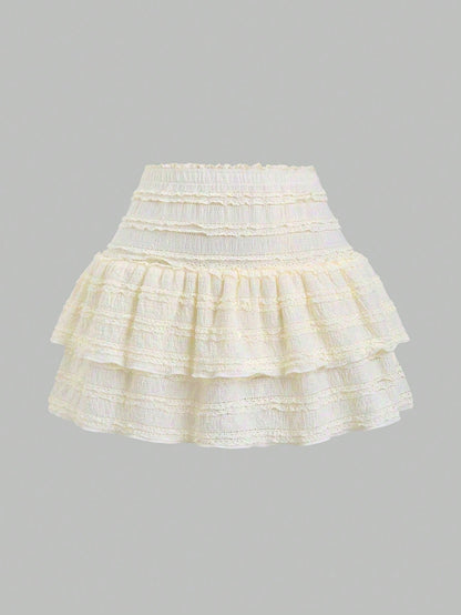 Sweetra Solid Color Ruffle Trim Double Layered Hem Orange Skirt, Casual & Resort Y2K Mini Short Skirt