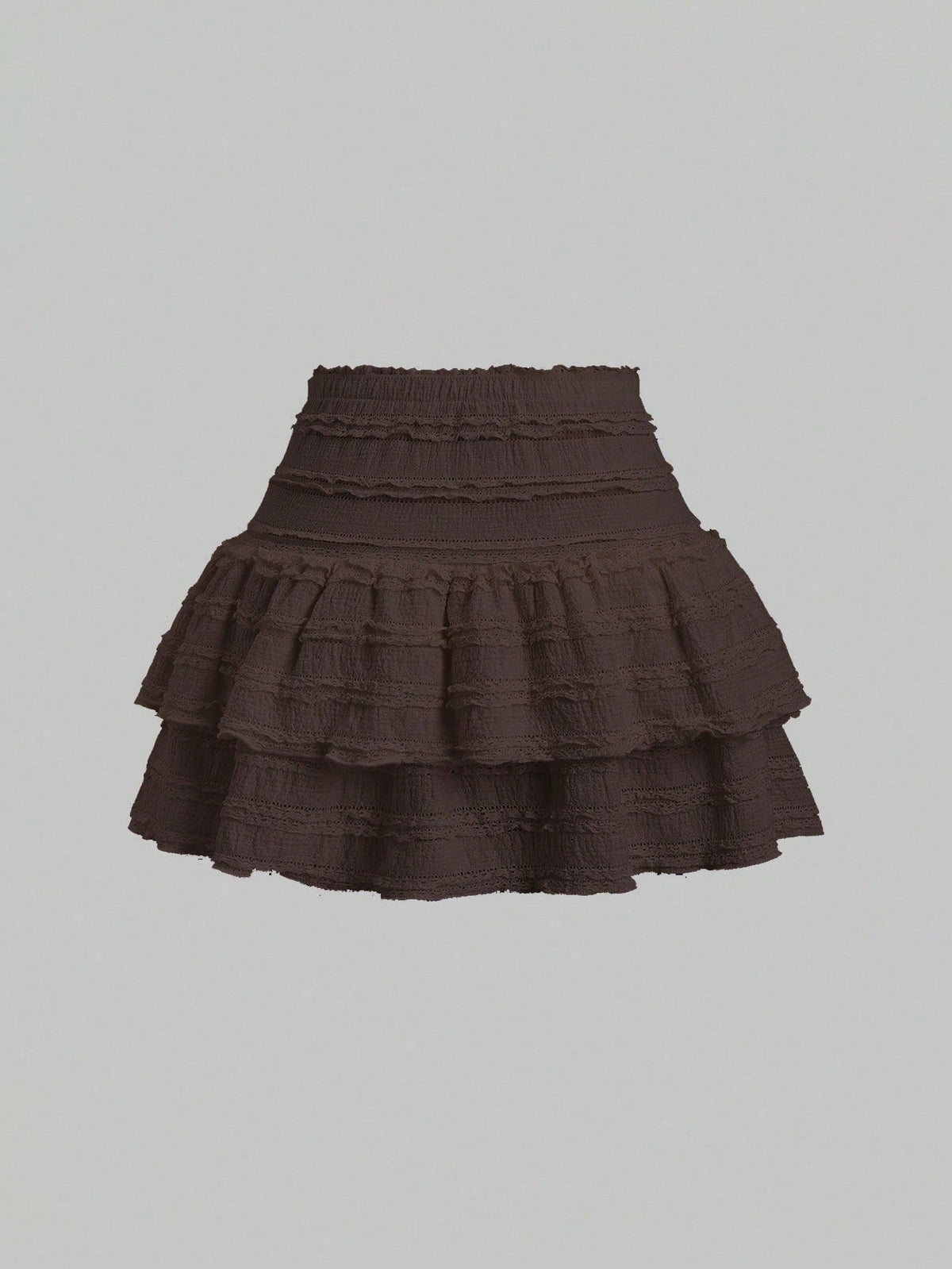 Sweetra Solid Color Ruffle Trim Double Layered Hem Skirt, Casual & Resort Y2K Mini Short Skirt