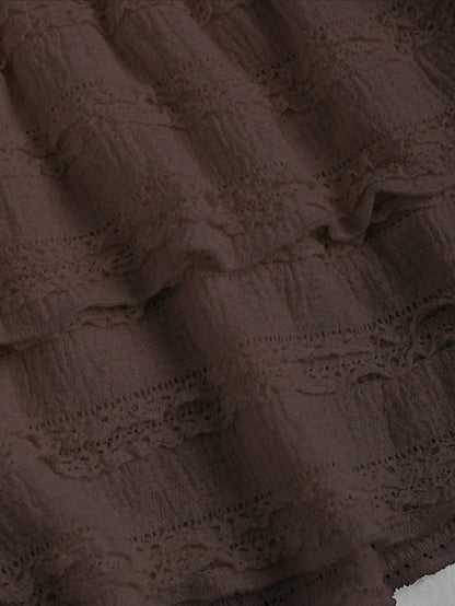 Sweetra Solid Color Ruffle Trim Double Layered Hem Skirt, Casual & Resort Y2K Mini Short Skirt
