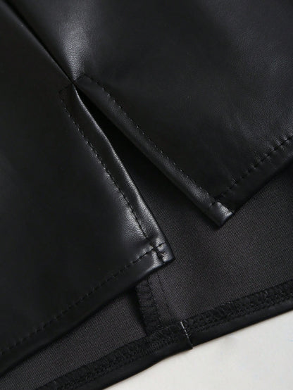 Sweetra Spring/Summer Sexy Low Waist Elegant PU Leather Split Mini Short Skirt For Women