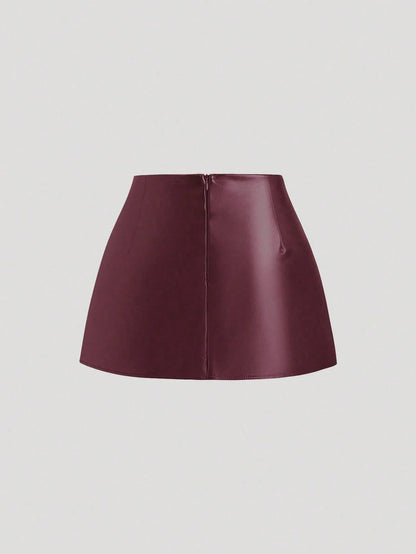 Sweetra Spring/Summer Sexy Low Waist Elegant PU Leather Split Mini Short Skirt For Women