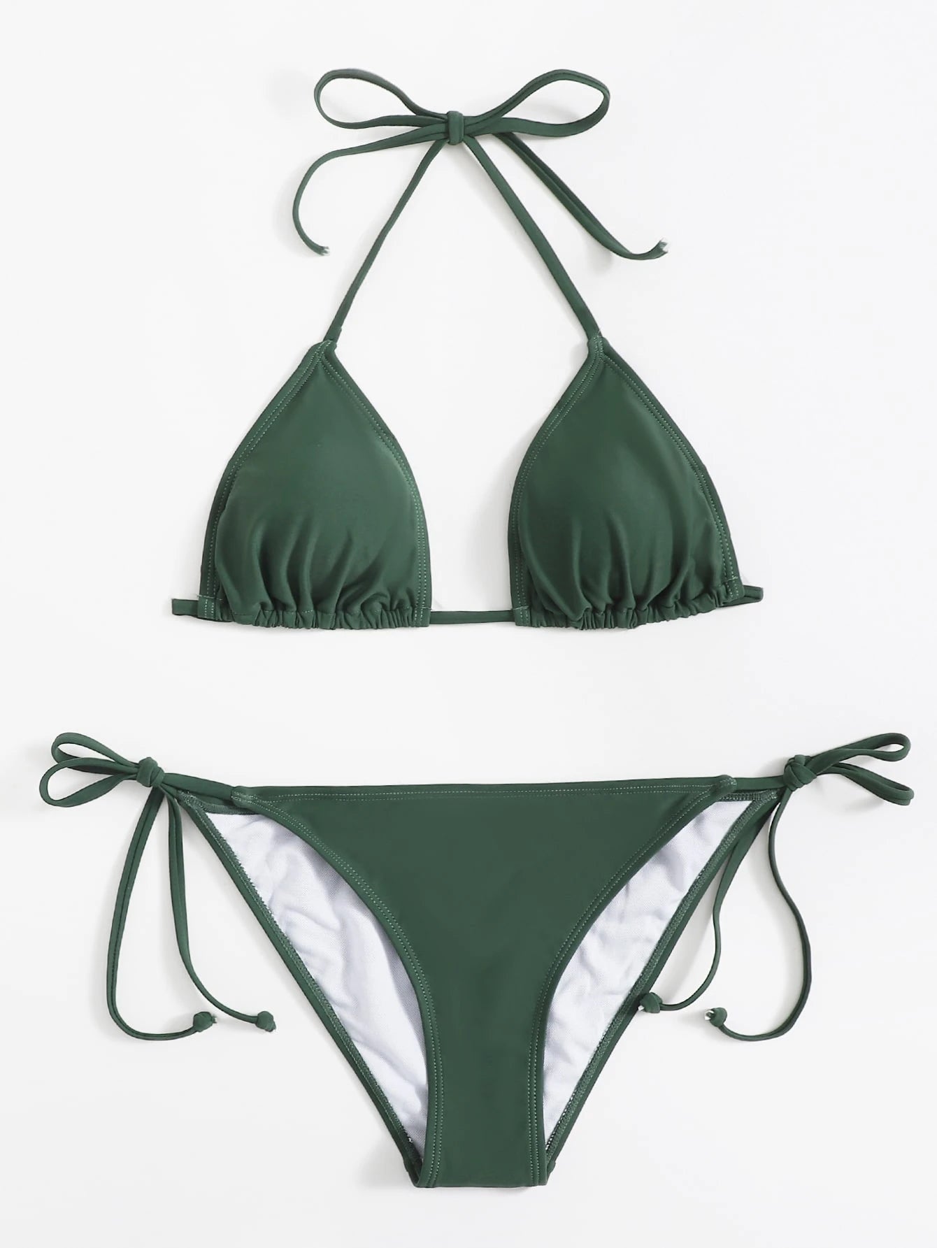 Sweetra Summer Beach Mono Bikini Set Halter Triangle Bra & Tie Side Bottom 2 Pieces Bikini