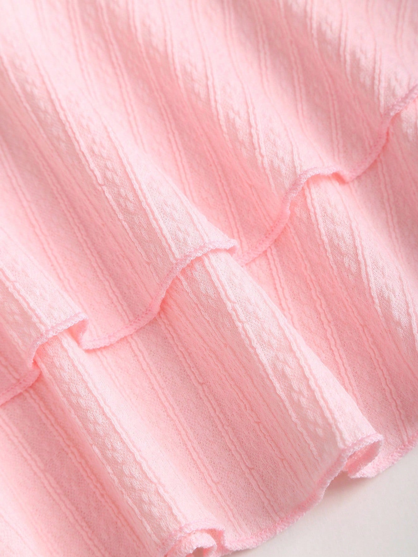 Sweetra Women's Light Pink Summer Tropical Beach Holiday Vacation Holiday Elegant Textured Halter Neck Tie Front Ruched Metallic Decor Tiered Ruffle Dress