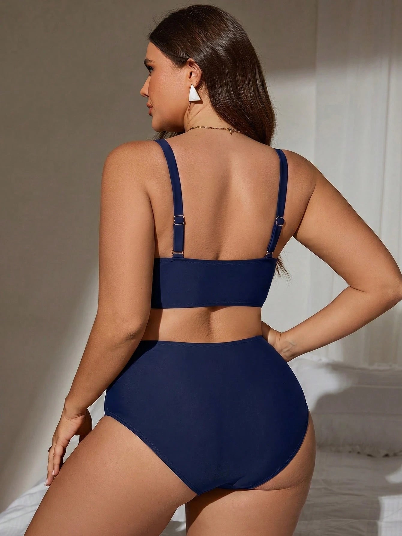 Swim 2026 New Summer Vacation Basic Minimalist Bandeau Plus Size Women's Swimsuit Set