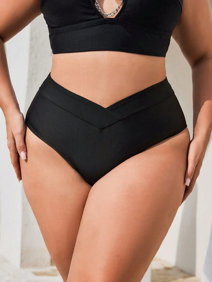 Swim Basics Plus Size Women Black Casual Vacation Bikini Bottom For Summer