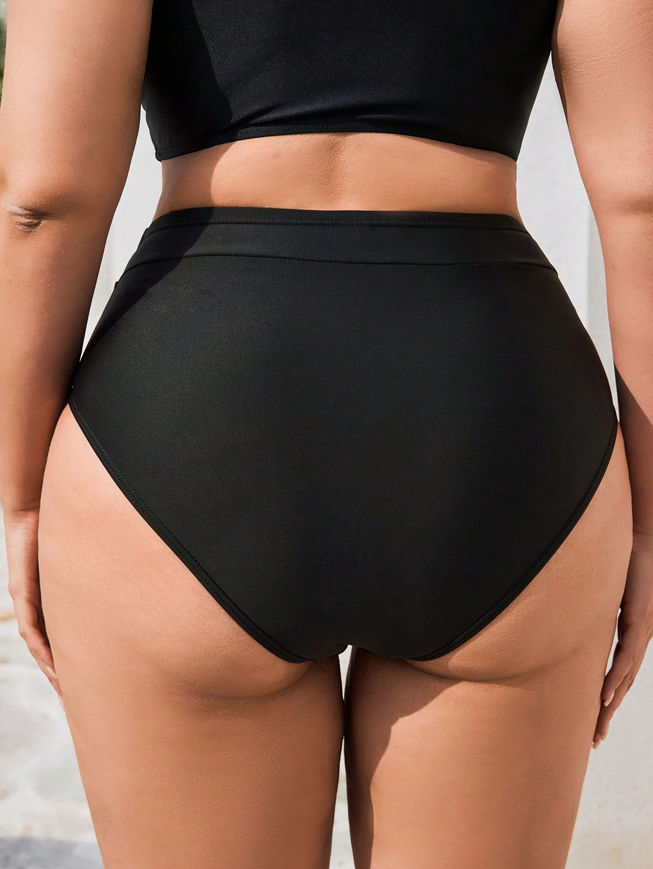 Swim Basics Plus Size Women Black Casual Vacation Bikini Bottom For Summer