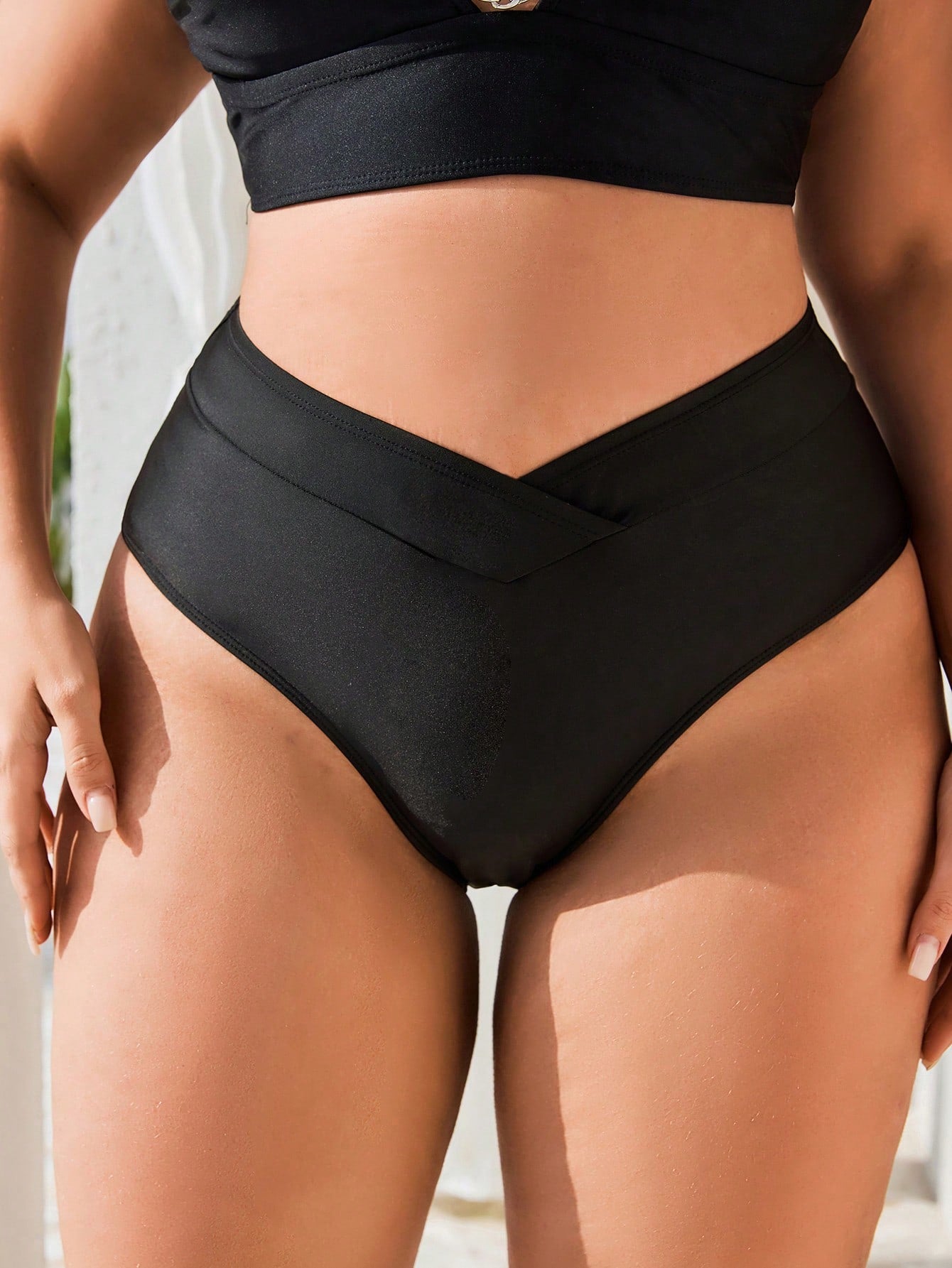 Swim Basics Plus Size Women Black Casual Vacation Bikini Bottom For Summer