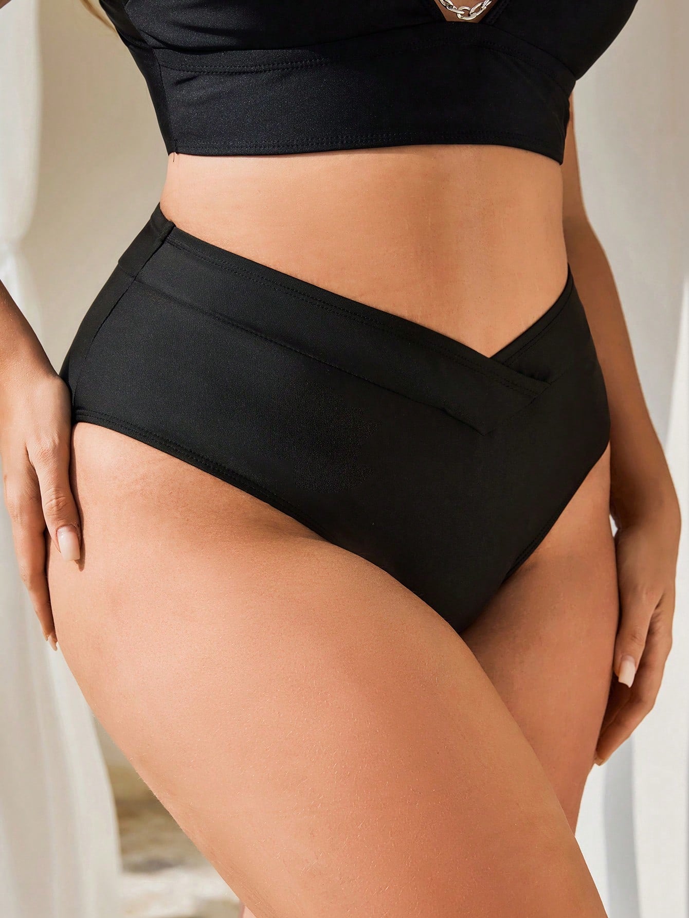 Swim Basics Plus Size Women Black Casual Vacation Bikini Bottom For Summer