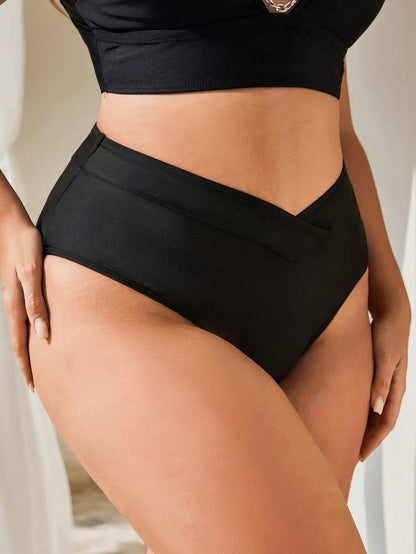 Swim Basics Plus Size Women Black Casual Vacation Bikini Bottom For Summer