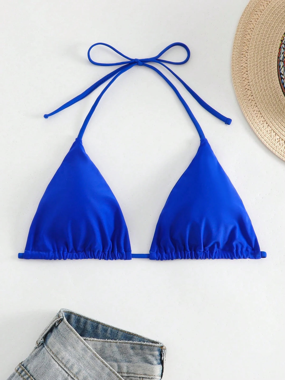 Swim Basics Summer Beach Solid Triangle Halter Bikini Top