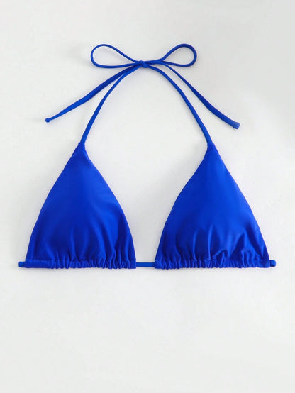 Swim Basics Summer Beach Solid Triangle Halter Bikini Top