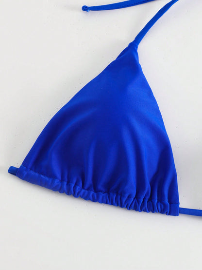 Swim Basics Summer Beach Solid Triangle Halter Bikini Top