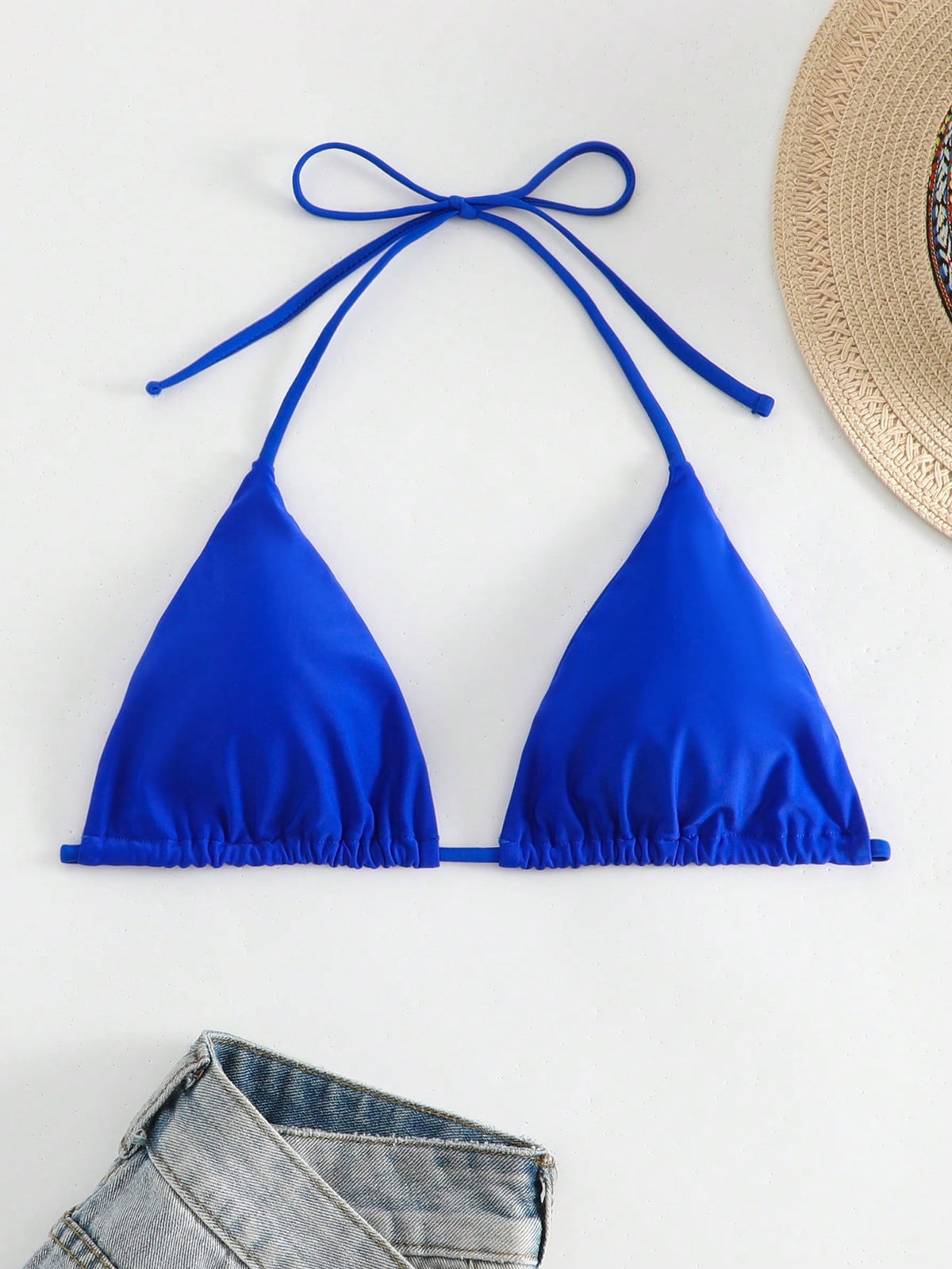 Swim Basics Summer Beach Solid Triangle Halter Bikini Top