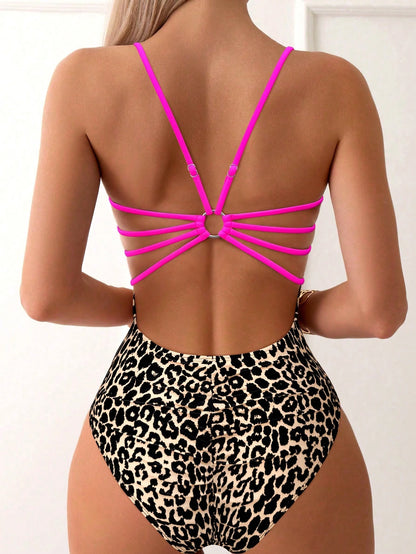 Swim Basics Women's Leopard Print One-Piece Swimsuit, Suitable For Beach Vacation, Pool Party, Beach Party