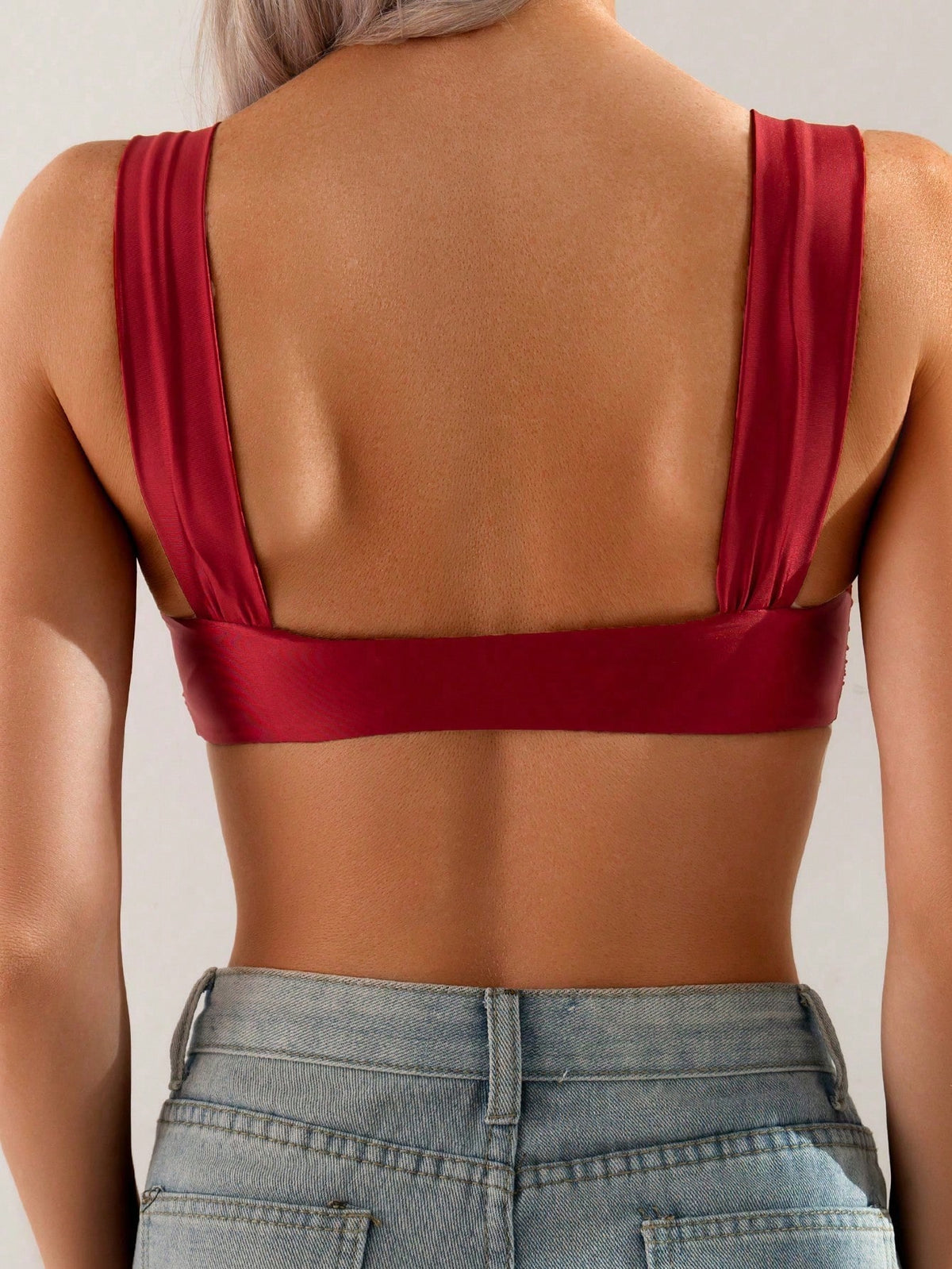 Swim Basics Women's Summer Beach Solid Color Pleated Bikini Minimalist Top