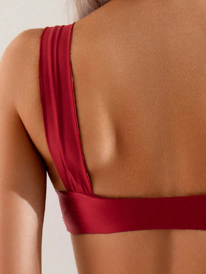 Swim Basics Women's Summer Beach Solid Color Pleated Bikini Minimalist Top