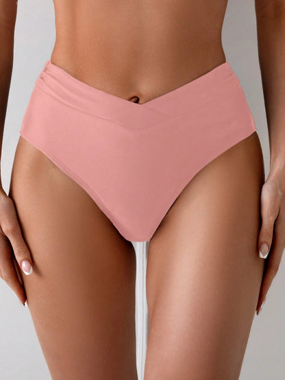 Swim Basics Women's Summer Vacation Beach V-Waist Solid Color Swimwear Bottom