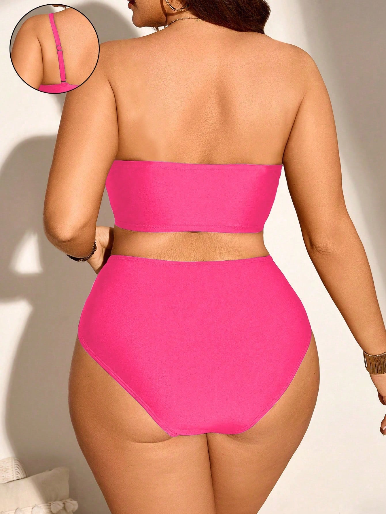 Swim Chiccia Plus Size Women's Summer Beach Vacation Colorblock Detachable Strap Bikini Set