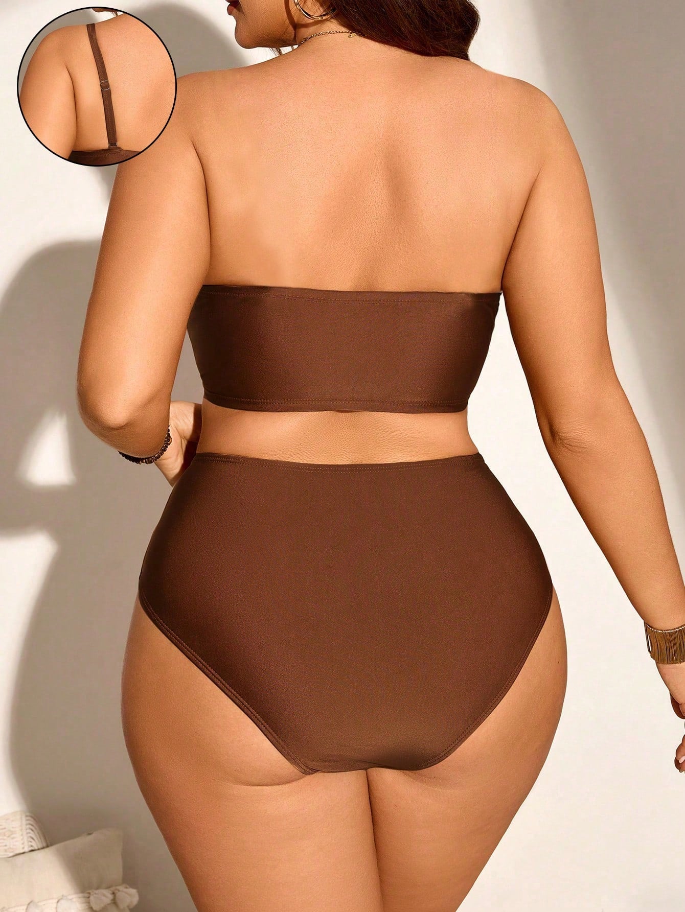 Swim Chiccia Plus Size Women's Summer Beach Vacation Colorblock Detachable Strap Bikini Set